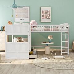 Twin Size Bunk Bed With A Loft Bed Attached, With Two Drawers,white - White