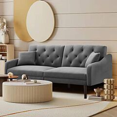 [only Pick Up]futon Sofa Sleeper Velvet With 2 Pillows - Light Gray