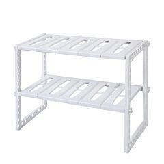 2-tier Sink Rack Under Cabinet Organizer Storage Expandable Kitchen Shelf Holder - White