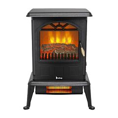 Electric Fireplace Stove Space Heater 1500w Portable Freestanding With Thermostat, Realistic Flame Logs Vintage Design For Corners - As Pictures