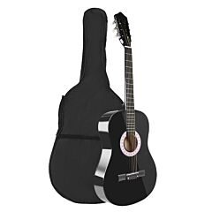 38" Acoustic Beginners Guitar With Guitar Bag Strap Tuner Extra String Set Kids Gift - Black