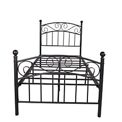 Metal Bed Frame Platform Twin Size With Headboard And Storage Xh - Black