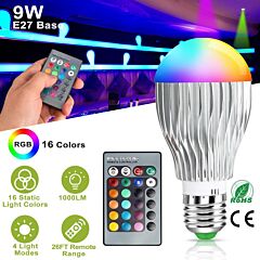 9w Led Light Bulb E27 Rgb Lamp Bulb 16 Colors Changable 24-key Ir Remote Control - White