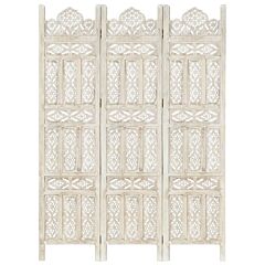 Hand Carved 3-panel Room Divider White 47.2"x65" Solid Mango Wood - White