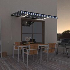 Manual Retractable Awning With Led 157.5"x118.1" Blue And White - Blue