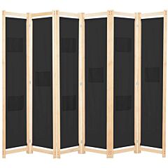 6-panel Room Divider Black 94.5"x66.9"x1.6" Fabric - Black