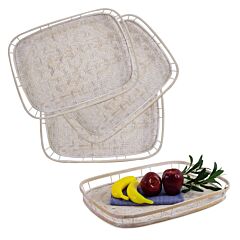 L19.3'' X W13.8'' Rectangular White Bamboo Wicker Serving Trays With Handles Set 4 - Whitewashed