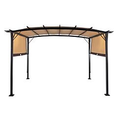 350*280*230.5cm Aluminum Dark Brown Post Brown Adjustable Shade Fabric Curved Top Folding Shed - As Pic