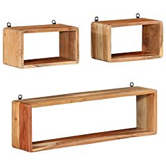 3 Piece Wall Cube Shelf Set Solid Acacia Wood - Brown