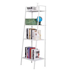 Metal 4 Shelf Bookcase, Multifunctional Ladder-shaped Plant Flower Stand Rack Bookrack Storage Shelves, Ivory Rt - Ivory