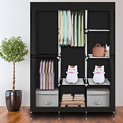 71" Portable Closet Wardrobe Clothes Rack Storage Organizer With Shelf Black - Black