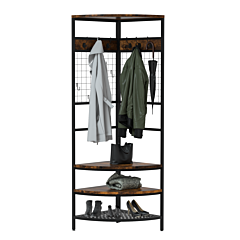 Corner Hall Tree Coat Rack With Adjustable Shelves And Removable Hooks Xh - 180*50*50cm