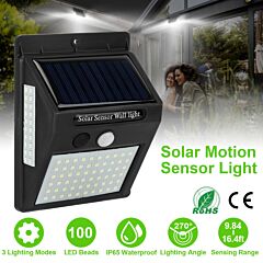 Solar Wall Light Outdoor 100 Leds Pir Motion Sensor Lamps Ip65 Waterproof Lighting - Black