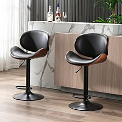 Bentwood Adjustable Bar Stools , Upholstered Swivel Barstool, Mix Color Pu Leather Barstools (set Of 2) - As Picture