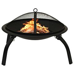 2-in-1 Fire Pit And Bbq With Poker 22"x22"x19.3" Steel - Black