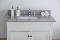 31 Inches Bathroom Stone Vanity Top Calacatta Gray Engineered Marble Color With Undermount Ceramic Sink And 3 Faucet Hole With Backsplash - Gray