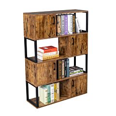 Bookcase With 4 Storage Cabinet, 4 Tier Bookshelf For Living Room, Office, Storage Oraganizer With 4 Cube, Vintage Brown Rt - Vintage Brown