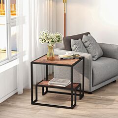 2-tier Sturdy End Table, Modern Nesting Coffee Table For Home Living Room, Office, Rustic Oak - Oak