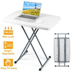 Folding Snack Table Height Adjustable Dining Tea Coffee Table Tv Side Tray Laptop Desk For Home Office Indoor Outdoor Use - White