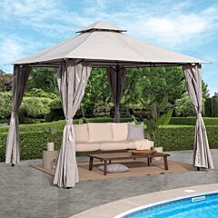 10x10 Ft Outdoor Patio Garden Gazebo Canopy, Outdoor Shading, Gazebo Tent With Curtains - Gray