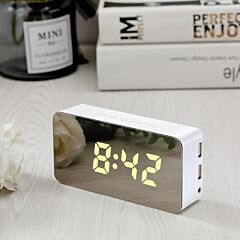 Digital Led Rgb Mirror Alarm Clock Temperature Display Powered By Usb/battery With 115 Colors White - White