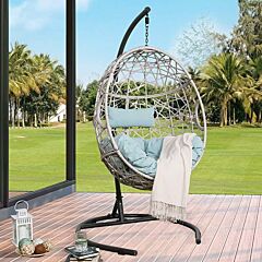 Outdoor Wicker Hanging Swing Chair Patio Hammock Basket Egg Chair With And And Cushion For Indoor Outdoor Use - Blue