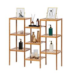 9 Tiers Bamboo Plant Stand Rack, Multifunctional Storage Rack Pots Holder For Patio Garden Corner Balcony Living Room Xh - Natural