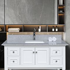 43 Inches Bathroom Stone Vanity Top Calacatta Gray Engineered Marble Color With Undermount Ceramic Sink And Single Faucet Hole With Backsplash - Gray