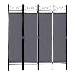 4-panel Free-standing Room Divider Folding Partition Privacy Screen With Iron Frame For Living Room, Office And Study Xh - Gray
