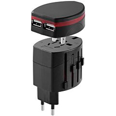 Universal Travel Power Adapter All In One Wall Charger Ac Power Plug Adapter With 2 Usb Charge Ports - Black