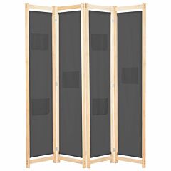 4-panel Room Divider Gray 62.9"x66.9"x1.6" Fabric - Grey