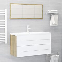 2 Piece Bathroom Furniture Set White And Sonoma Oak Chipboard - Beige