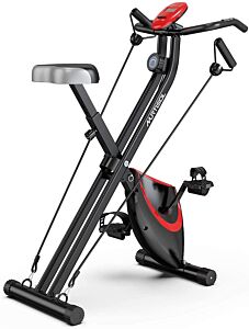 Murtisol 2-in-1 Magnetic Upright Workout Bike With Arm Exercise Resistance Bands, Lcd Monitor And Upgraded Comfort Seat, Foldable Exercise Bike With 8-level Adjustable Magnetic Resistance For Home Gym - Black