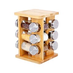 Round Revolving Seasoning Rack With 12 Jars, Countertop Spice Rack Kitchen Organizer - Brown