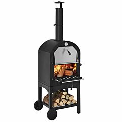 Portable Outdoor Pizza Oven With Pizza Stone And Waterproof Cover - Black
