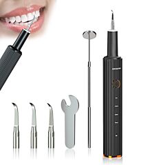 Mocemtry Tooth Cleaning Kit For Dental Care At Home For Tartar, Plaque, Dental Deposits And Dental Stains 4 Heads And 4 Modes For Child Adult Usb Rechargeable - Black