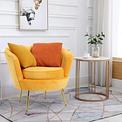 Sr Chairs, 32.3'' Wide Tufted Velvet Barrel Chair - Yellow Velvet