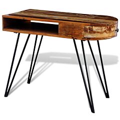 Reclaimed Solid Wood Desk With Iron Pin Legs - Brown