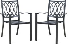 Outdoor Black Stackable Dining Chairs Set Iron Patio Chairs Set Of 2 With Armrest Seating Chairs For Garden, Backyard - Classic Black
