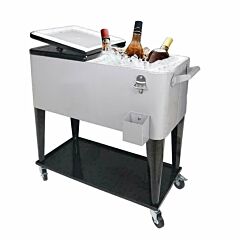 Outdoor 80qt Rolling Party Iron Spray Cooler Cart Ice Bee Chest Patio Warm Shelf - Silver