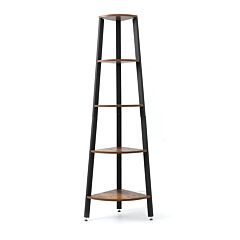 Corner Shelf, 5-tier Bookshelf, Plant Stand, Wood Look Accent Bookcase Furniture With Metal Frame, For Home And Office, Rustic Brown Rt - Rustic Brown