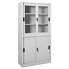 Office Cabinet With Sliding Door Light Gray 35.4"x15.7"x70.9" Steel - Grey