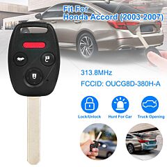 Fit For Honda Accord 2003-2007 Remote Keyless Entry Shell Button Car Key Fob Uncut Key Cover Case Oucg8d-380h-a Fccid 313.8mhz Frequency - Black