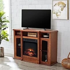 Electric Fireplace Tv Stand Storage Shelf For Living Room - Brown