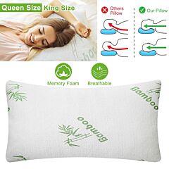 Bamboo Memory Foam Pillow Hypoallergenic Bed Pillow For Head Neck Rest Sleeping Shredded Pillow With Washable Cover [queen Size] - Queen