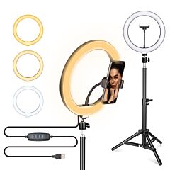 10-inch Ring Light (with Ptz Clip) 50cm Small Floor Lamp Stand Set - As Pic