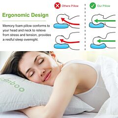 Bamboo Memory Foam Pillow Hypoallergenic Bed Pillow With Washable Cover [king Size] - White