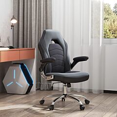 Dr Gaming Chair, Pu Leather Executive Swivel Chair With Flip-up Armrests - Black+grey