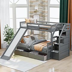 Twin Over Full Bunk Bed With Drawers,storage And Slide, Multifunction, Gray - Gray
