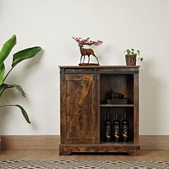 Buffet & Sideboard With Sliding Barn Door Multi-functional Storage Cabinet For Farmhouse - Brown